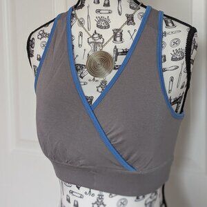 Kindred Bravely Nursing Sleep Bra Racerback Small Busty Gray Blue Like New